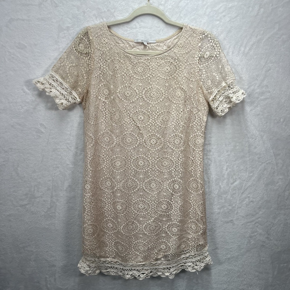 Wendy Katlen Lace Overlay Dress Womens 6 Beige Crochet Knit Made in USA